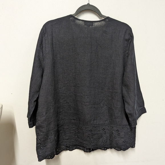 J.jill Black Linen Eyelet Trim  Button Down Top L NWOT Langenlook loose fit - Picture 6 of 12